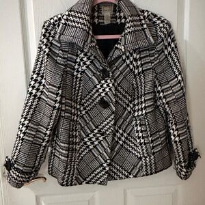 VINTAGE Chico's Black and White Patterned Jacket silver purple size 1 medium